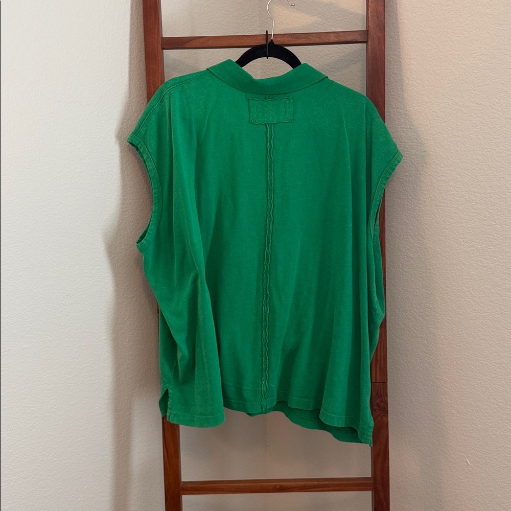 ☘️ Free People We The Free Keep On Cotton Polo in Green Size Large NWOT☘️ - Picture 4 of 6